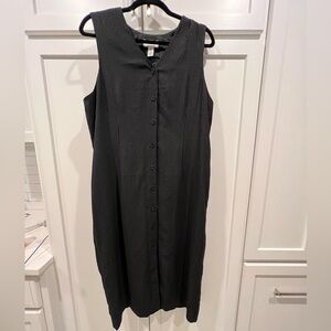 Talbots Maxi Midi Button Front Dress. Grey & White Check. Glen Plaid. Size 16P.